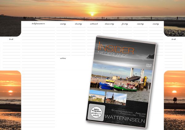 Schreibtischunterlage DIN A3 quer - Motiv: Sonnenuntergang/Nordsee/Niederlande 25 Blatt + DVD "Insider - Niederlande"